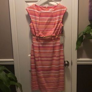 Calvin Klein Pink stripe, belted dress, size 4